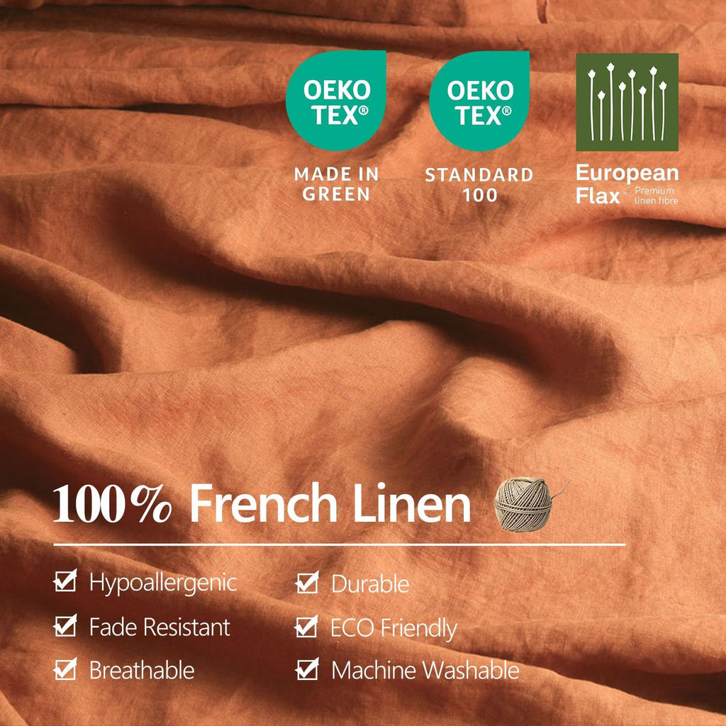 S VICTORY SYMBOL 100% Organic Linen Sheets Set King Size,Natural French Linen Bed Sheets,Stone Washed 4 Pieces Bedding Set,Ultra Soft Luxurious(Caramel,King)