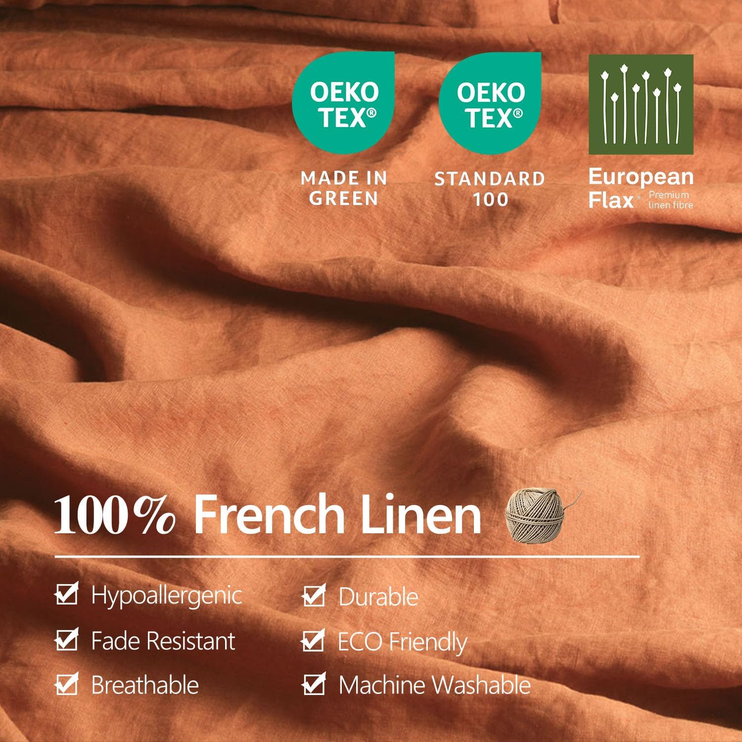 S VICTORY SYMBOL 100% Organic Linen Sheets Set King Size,Natural French Linen Bed Sheets,Stone Washed 4 Pieces Bedding Set,Ultra Soft Luxurious(Caramel,King)