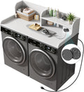 DTK Washer Dryer Countertop with Charging Station, 2 Tier Laundry Countertop with Anti-Slip Strips, 27.55' Depth x 54' Width, Wood Dryer Cover with Shelf,White (White)