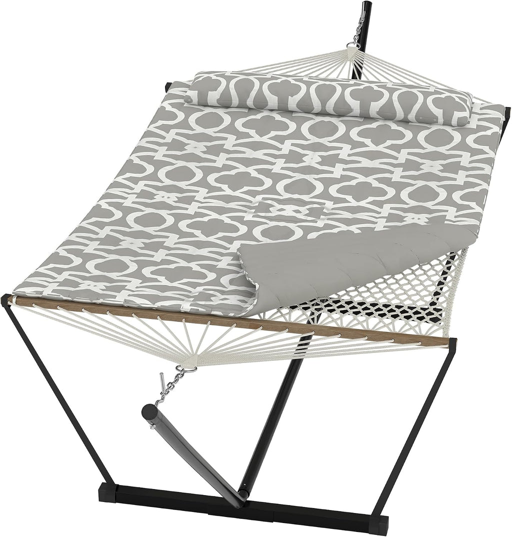 GarveeHome Double Hammock with Heavy-Duty Steel Stand, 2 Person Portable Hammock, 450LBS Max Weight Capacity, Easy Assembly, Ideal for Indoor, Backyard, Camping & Outdoor Use