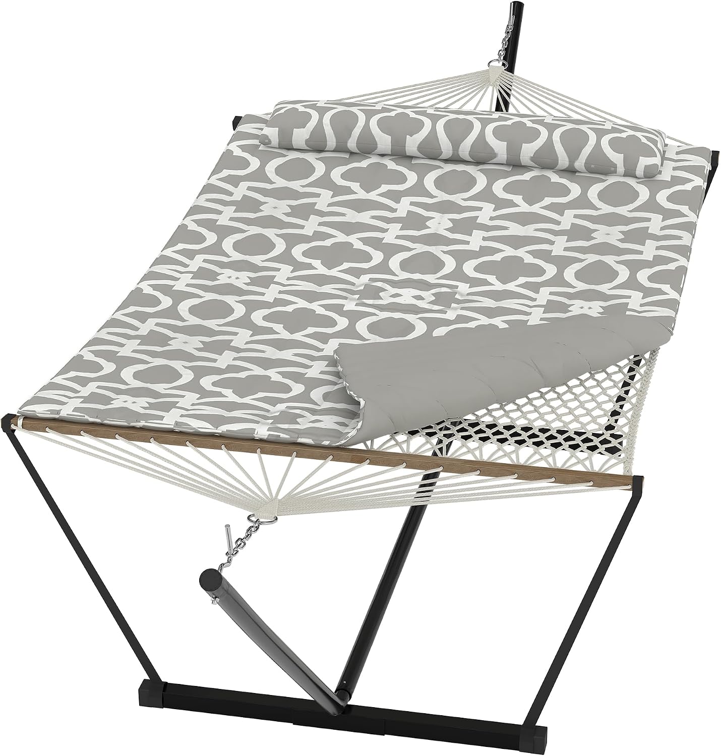 GarveeHome Double Hammock with Heavy-Duty Steel Stand, 2 Person Portable Hammock, 450LBS Max Weight Capacity, Easy Assembly, Ideal for Indoor, Backyard, Camping & Outdoor Use