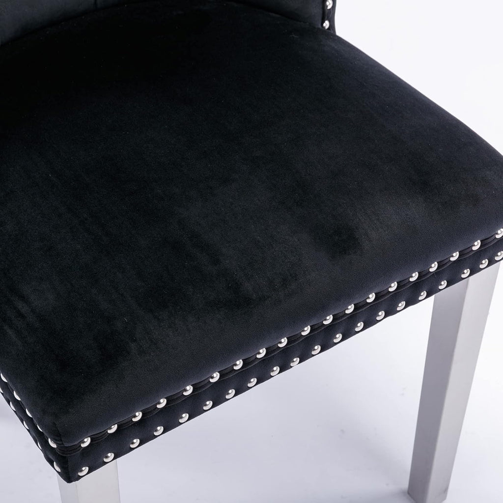 Ball & Cast Contemporary Upholstered Dining Chairs Set of 2, Velvet Button Tufted Kitchen Side-Chairs with Hang Ring & Nailhead Trims & Chrome Solid Wood Legs, 2-Piece Traditional Chair, Chrome+Black