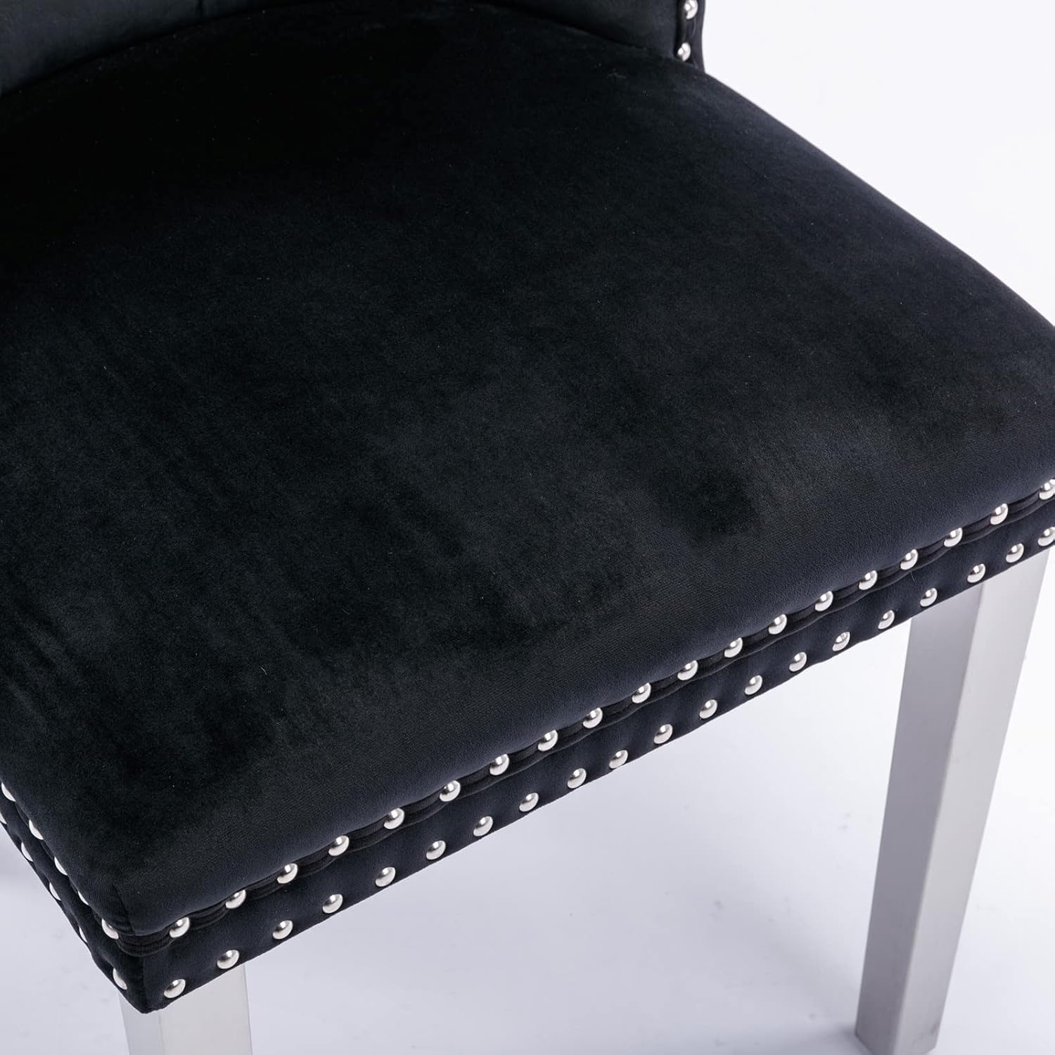 Ball & Cast Contemporary Upholstered Dining Chairs Set of 2, Velvet Button Tufted Kitchen Side-Chairs with Hang Ring & Nailhead Trims & Chrome Solid Wood Legs, 2-Piece Traditional Chair, Chrome+Black