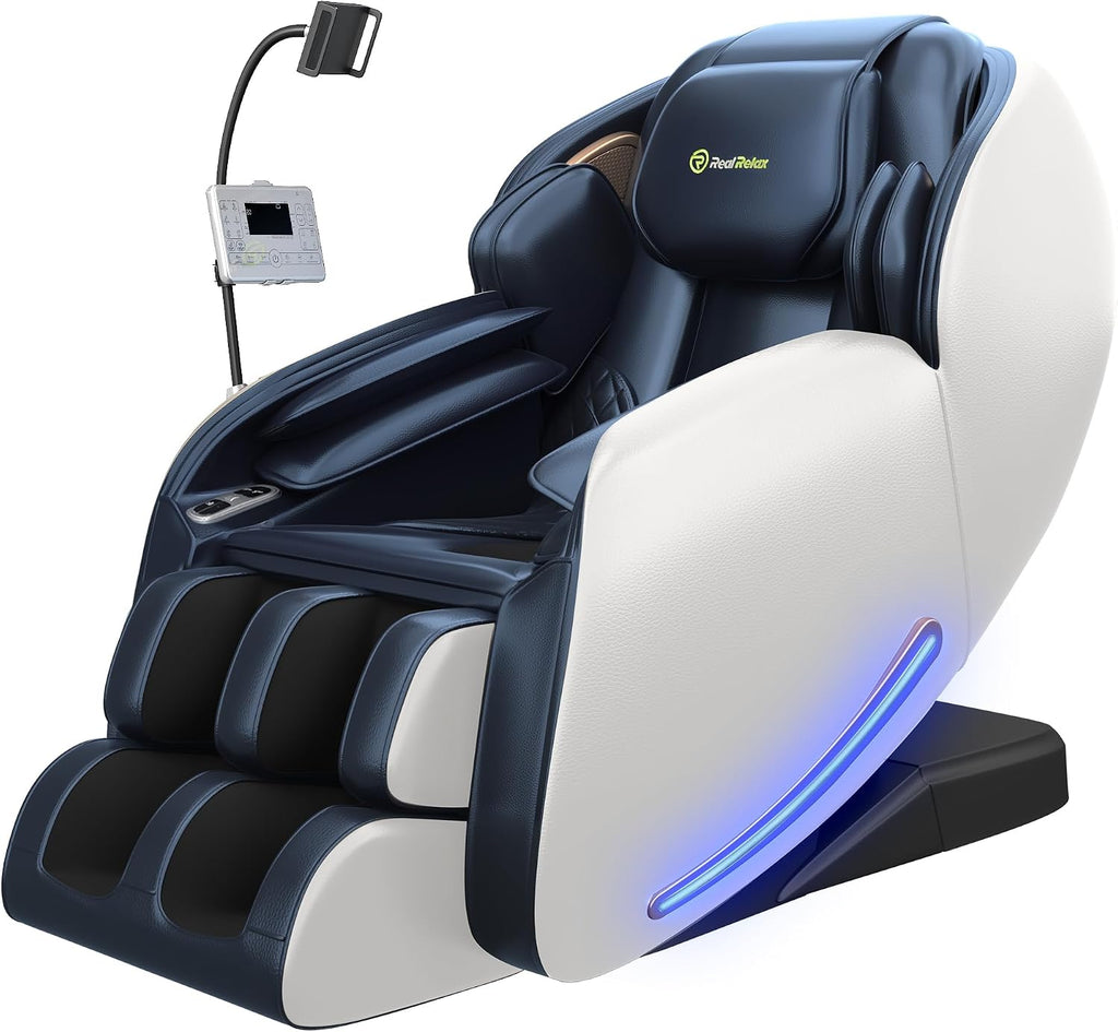 Real Relax Massage Chair Full Body with Unique Phone Controller,Heart and Blood Measurement, Zero Gravity 3D SL-Track Recliner with APP Control, Child Lock,Pause Button, Back Pad, Favor-06, Blue