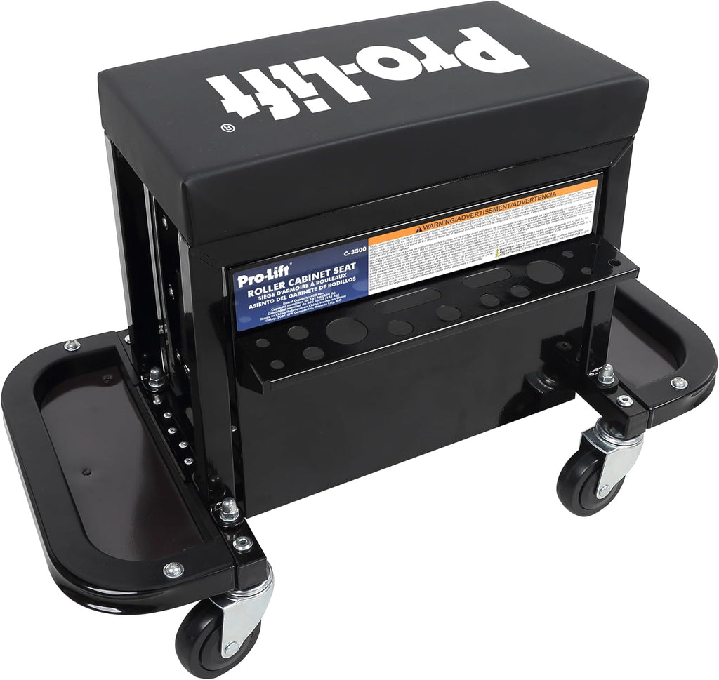Pro-Lift Mechanic Roller Seat with Tool Box - 3-Drawer Rolling Tool Chest Stool with Padded Seat Cushion for Garage Creeper – 400 Lbs Capacity