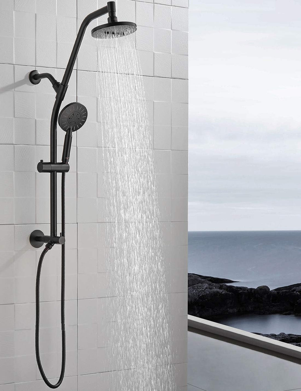 BRIGHT SHOWERS Rain Shower Head with Handheld Combo, Dual Shower System with Slide Bar, Adjustable Height, Brass Slide Bar & Diverter, 60 Inch Stainless Steel Hose, Oil Rubbed Bronze