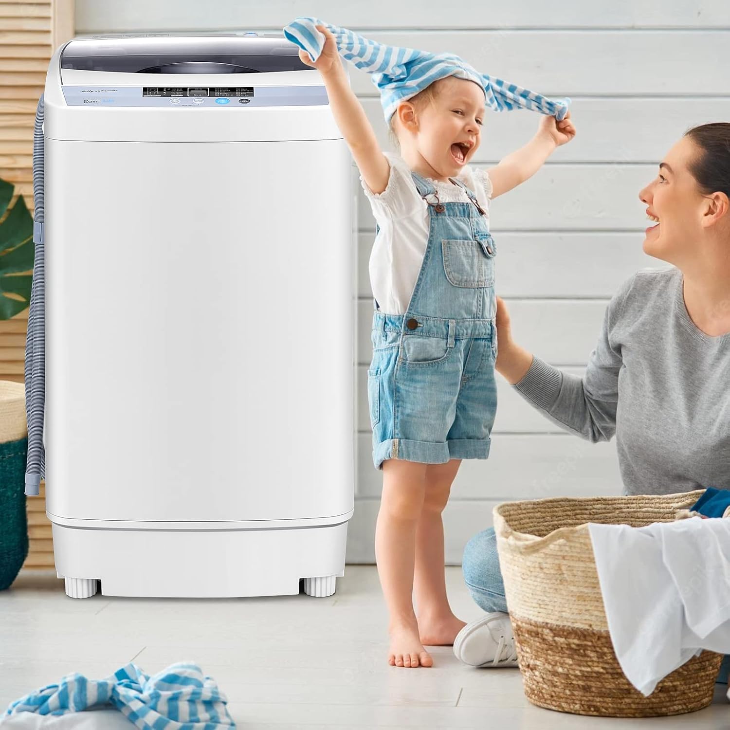 COSTWAY Portable Washing Machine, 12 Lbs Capacity Full-automatic Washer with 10 Wash Programs, LED Display, 8 Water Levels, Compact Laundry Washer and Dryer Combo for Home, Apartment, Dorm, RVs