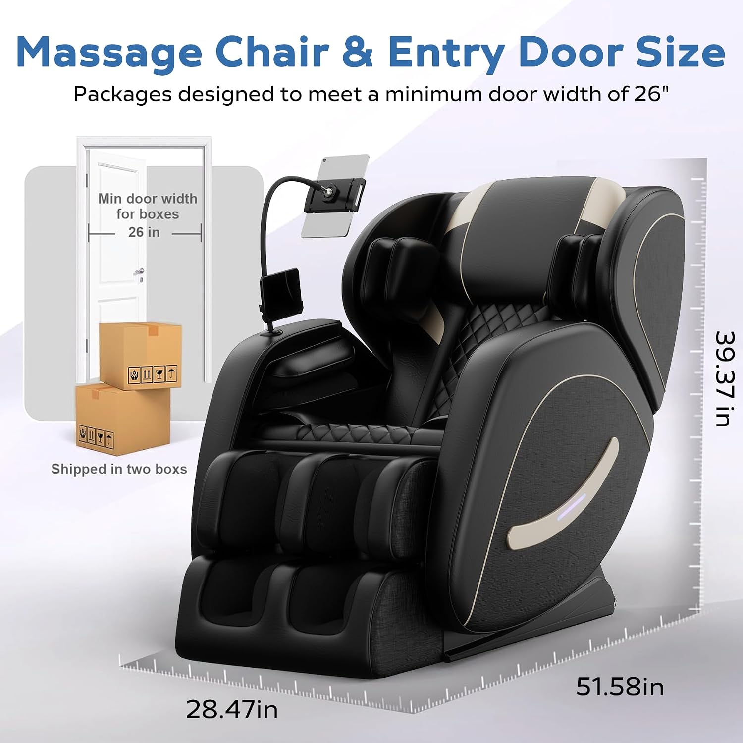 Zero Gravity Massage Chair Recliner with 8 Roller Heads, Full Body Air Pressure System, Heated Waist and Legs, Foot Roller Therapy, Bluetooth Audio, Automatic Programs for Home Office, Black