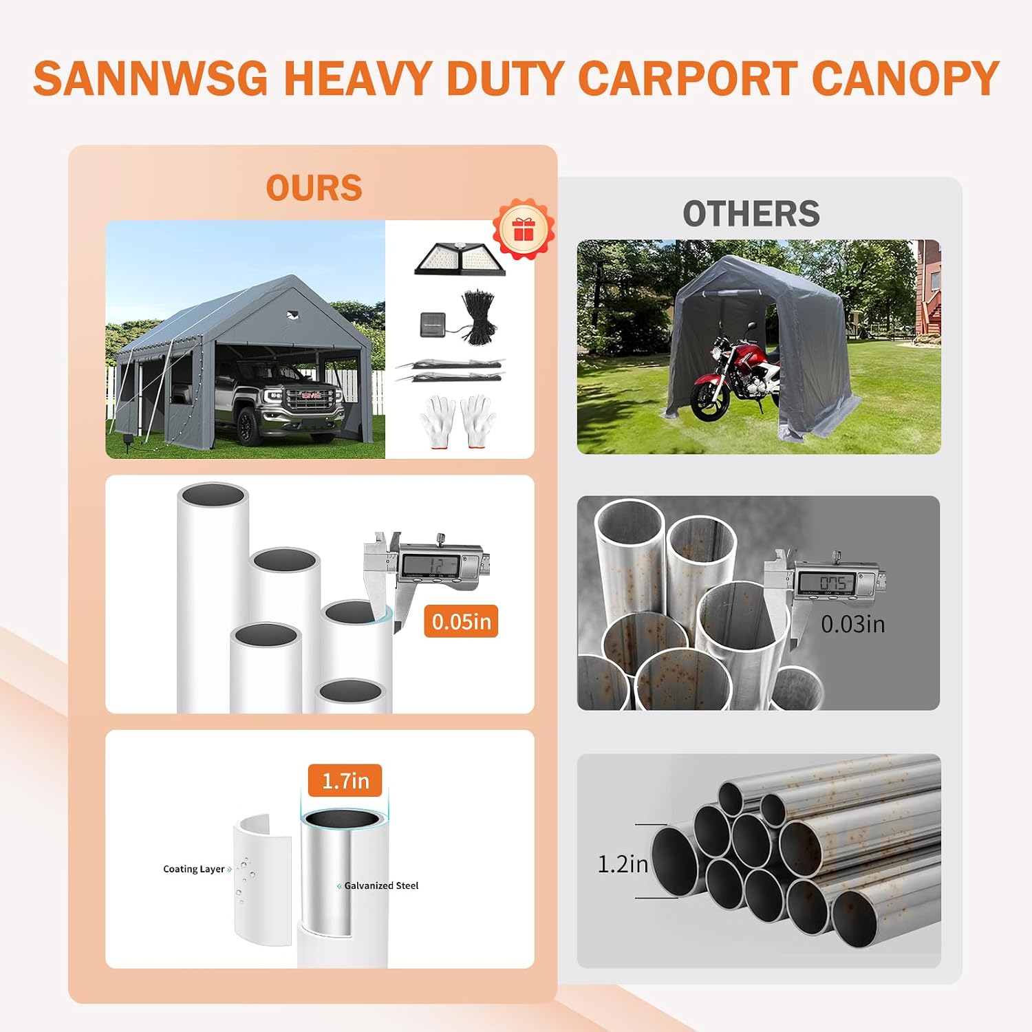Carports Heavy Duty 10X16，Portable Car Port Garage，Carport Canopy with Side Doors，Outdoor Car Shelter All Weather,Gray