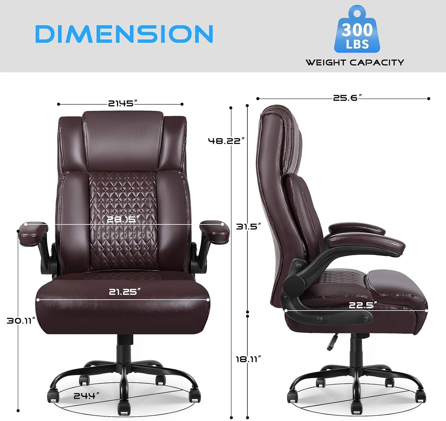 VITESSE Executive Office Chair,Heavy Duty Office Chair with Flip up Armrest,Ergonomic High Back Computer Gaming Chairs Home 400lbs, Big and Tall with Lumbar Support（Brown）