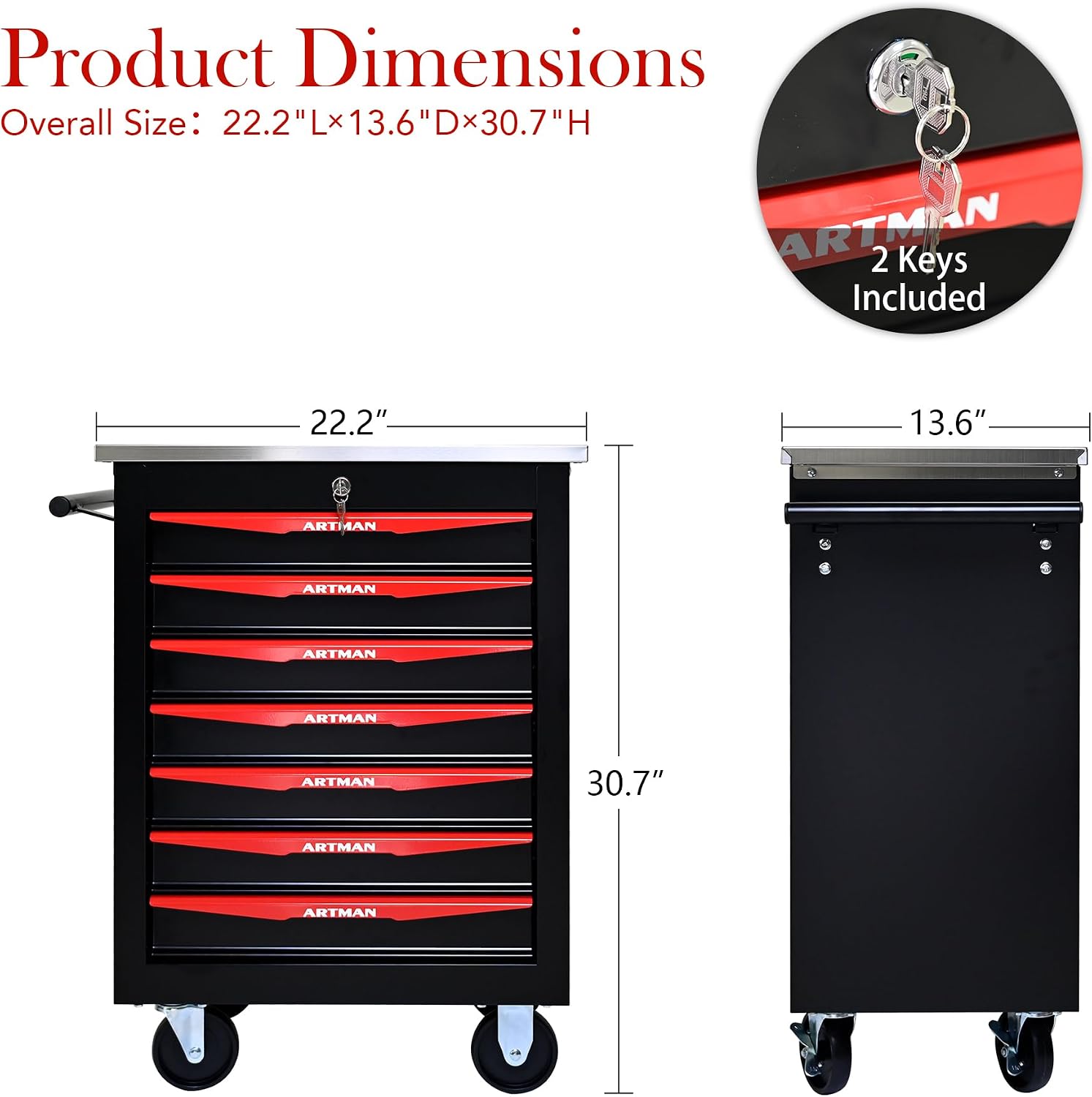Campfun 7 Drawer Tool Chest with Wheels, Rolling Tool Box Metal Tool Cart with Extra 7 Tool Storage Boxes, Tool Chest Workbench Tool Storage Cabinet for Garage Workshop Warehouse Repair Shop