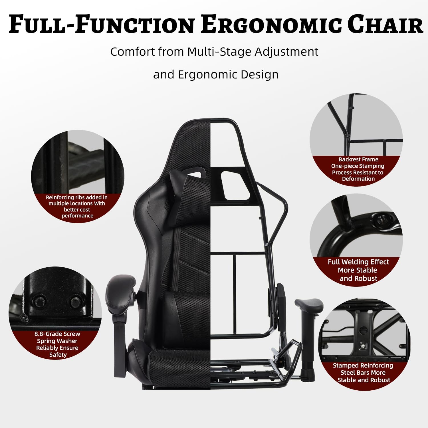 450lbs Big and Tall Gaming Chair with Footrest – Heavy Duty Wide Seat Video Game Chair for Adults, Reclining PU Leather High Back Computer Office Desk Chair with Lumbar Support (Model F, Black)