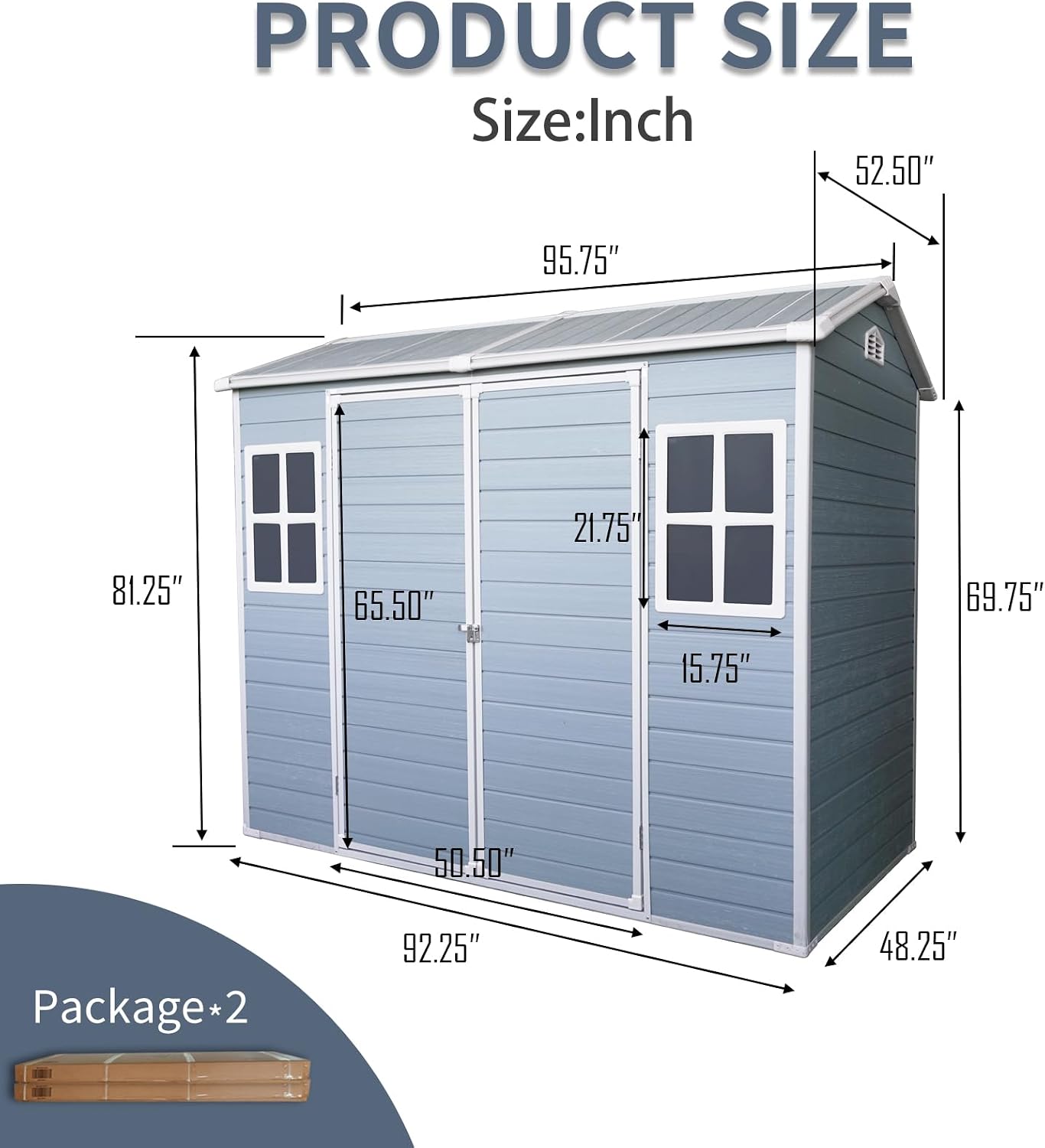 Plastic Storage Shed with Floor, Resin Shed with Floor, 8x4FT Outdoor Shed with 2 Windows and Lockable Door Sheds for Garden Tools, Bike