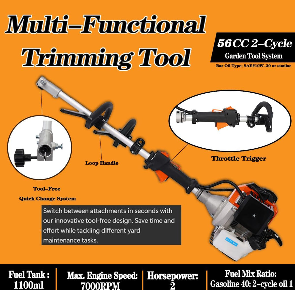 56cc 2-Cycle Gas Multi-Trimmer | 5-in-1 String Trimmer w/Rotatable 40' Pole Saw, Weed Eater Weed Wacker, Brush Cutter & Hedge Trimmer Gas for Lawn, Yard, Garden Care, All-in-one Garden Tool