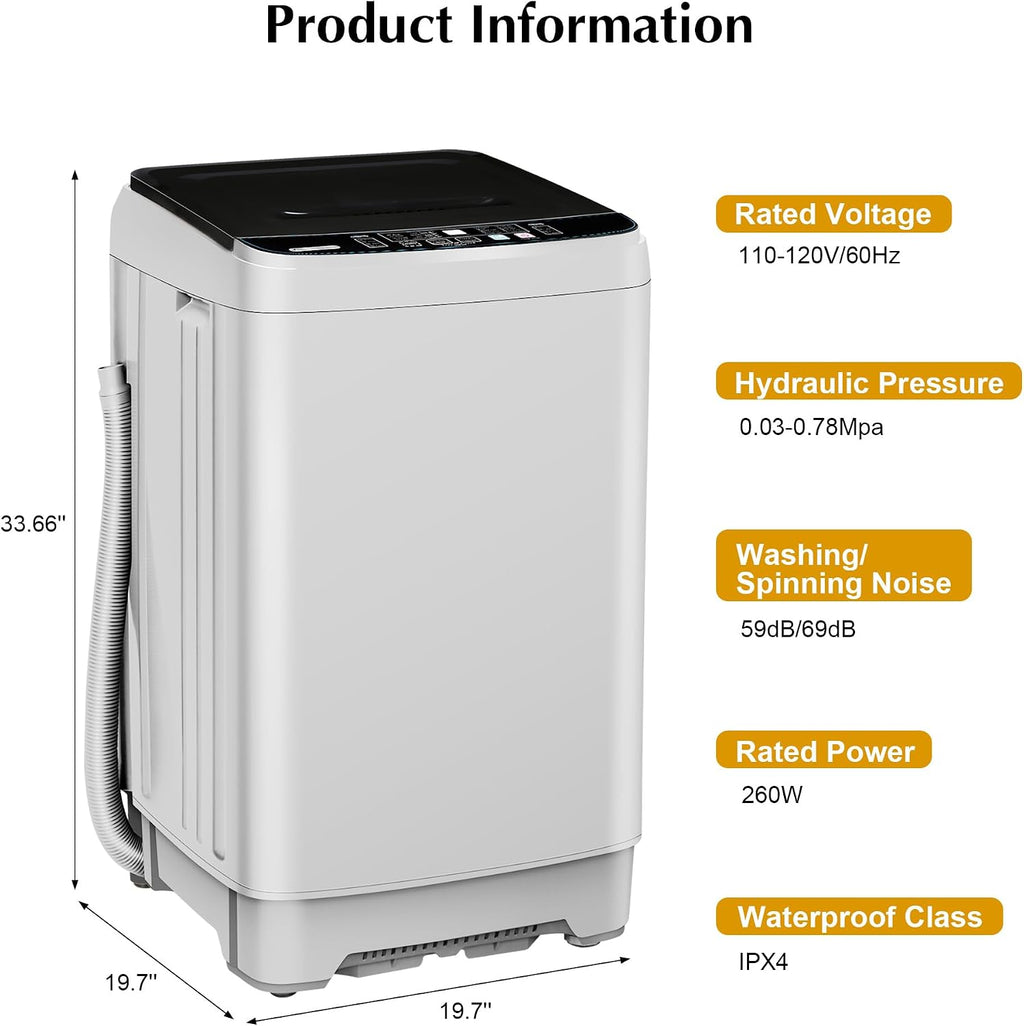 Portable Washing Machine 17.7lbs Full Automatic Portable Washer Machine for Apartment, 10 Wash Program Tub Self-cleaning Small Washing Machines for Dorm, Home, RV, Apartment, Off-White