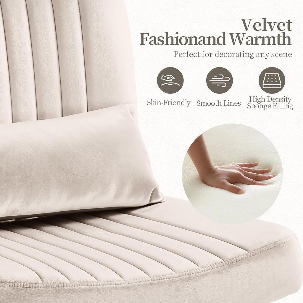 Velvet Office Chair, Luxury Criss Cross Chair with Wheels, Comfy Cross Legged Desk Chair for Home Office, Height Adjustable Vanity Chair, Wide Seat Computer Chair, Gift for Girlfriend, Cozy Beige