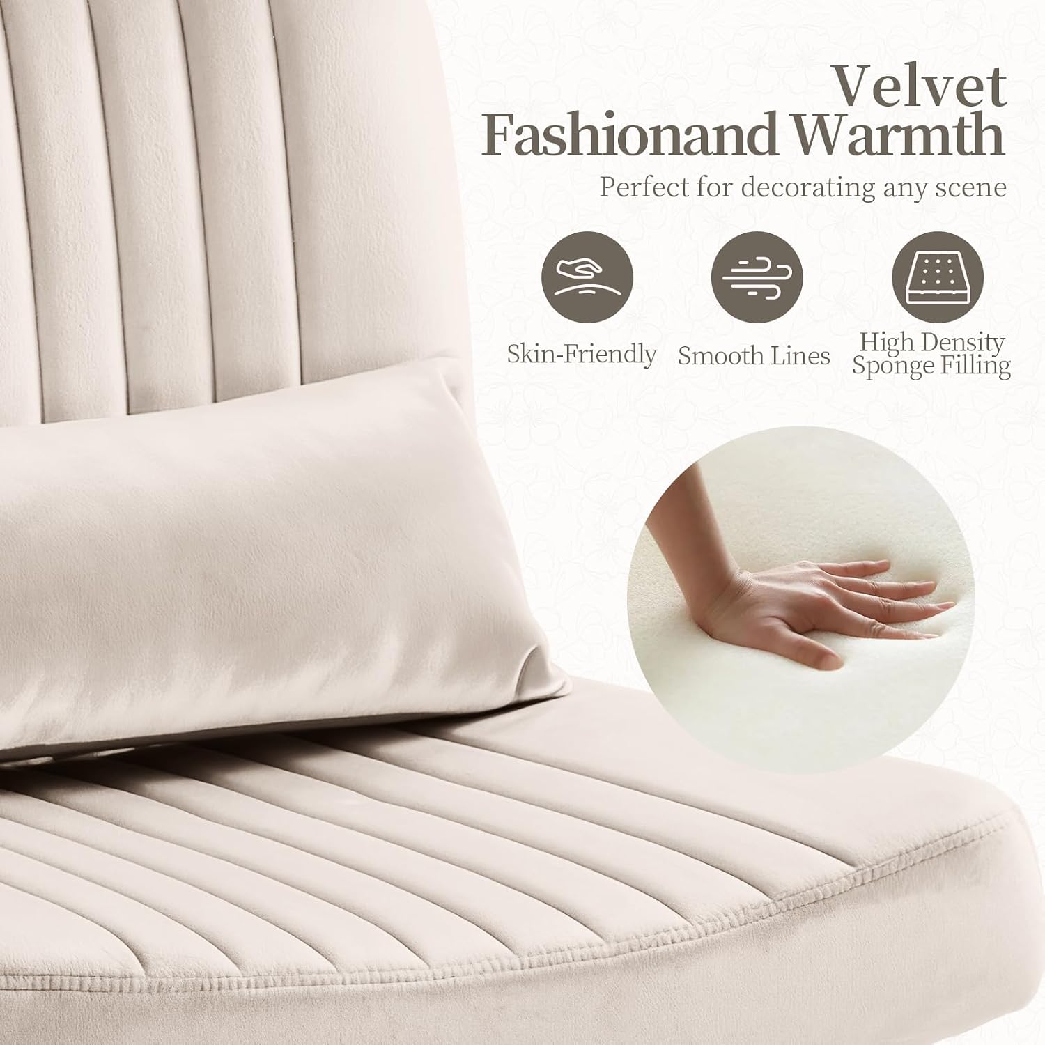 Velvet Office Chair, Luxury Criss Cross Chair with Wheels, Comfy Cross Legged Desk Chair for Home Office, Height Adjustable Vanity Chair, Wide Seat Computer Chair, Gift for Girlfriend, Cozy Beige
