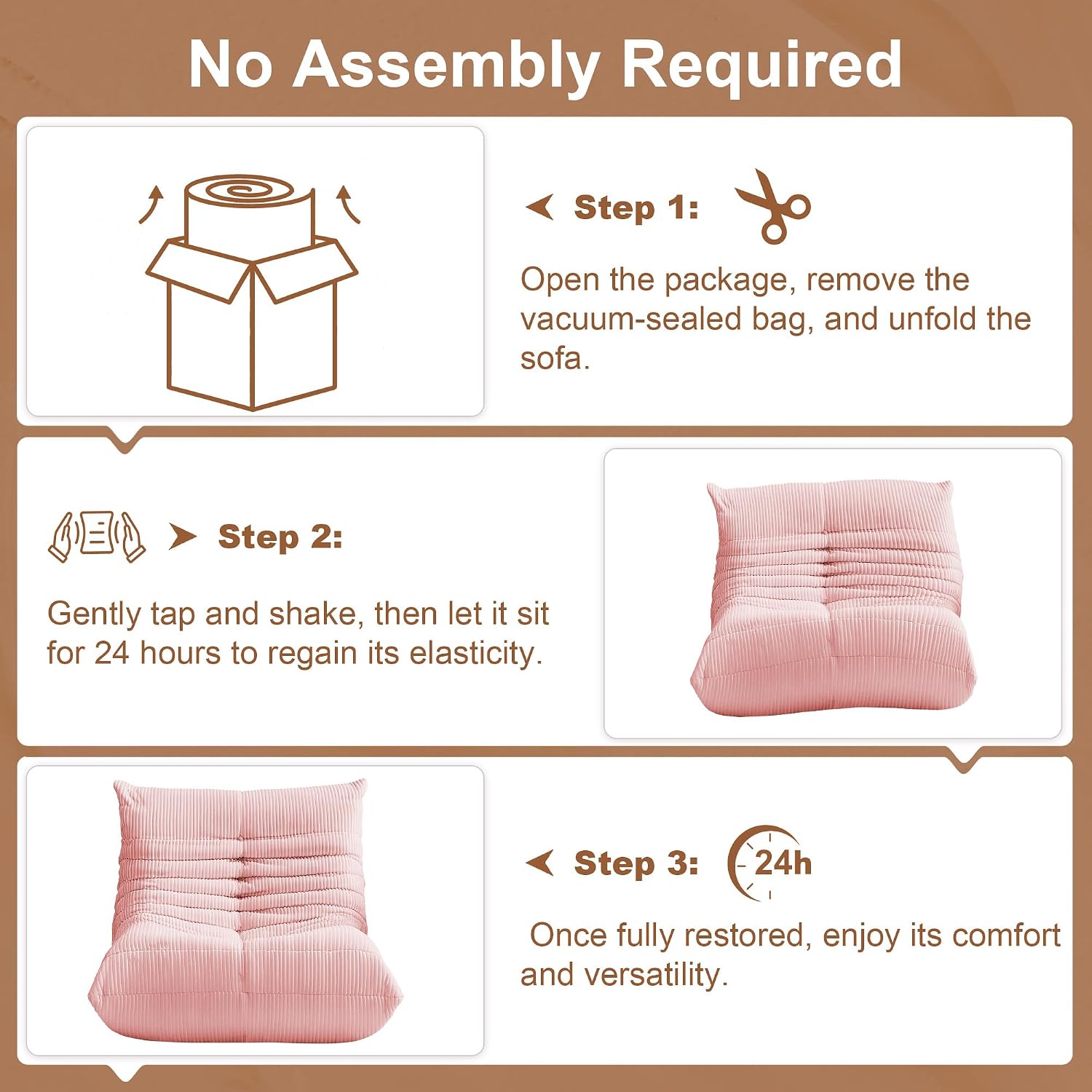 Bean Bag Chair for Adults, Giant Bean Bag Chairs with Lumbar Pillow, Oversized Corduroy Memory Foam Boneless Chair with High-Rebound, Lazy Floor Sofa for Reading Gaming Living Room Bedroom, Pink