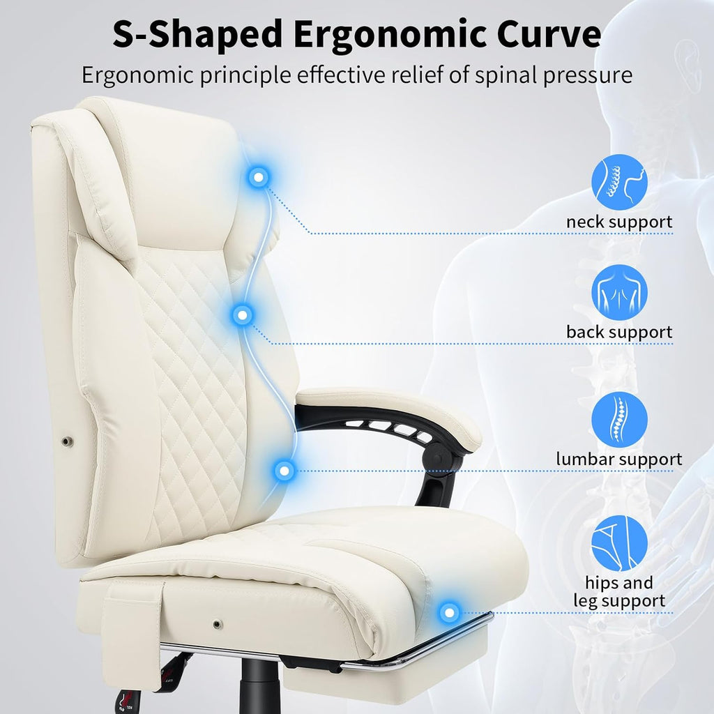 HOFFREE Heated Office Chair Massage Office Chair with Heat 400lbs Executive Reclining Home Desk Chair with Footrest,Linkage Armrests for Heavy People(Beige)