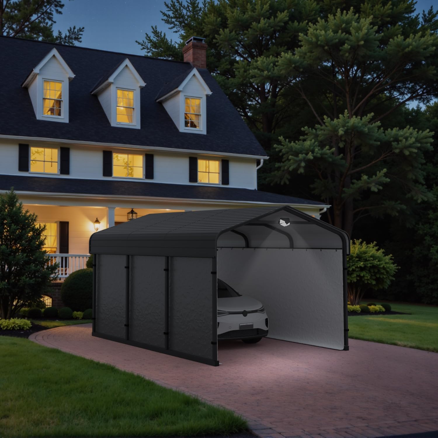 Carports Canopy Heavy Duty, Metal Roof Portable Garage with Sidewalls (10x15, Grey)