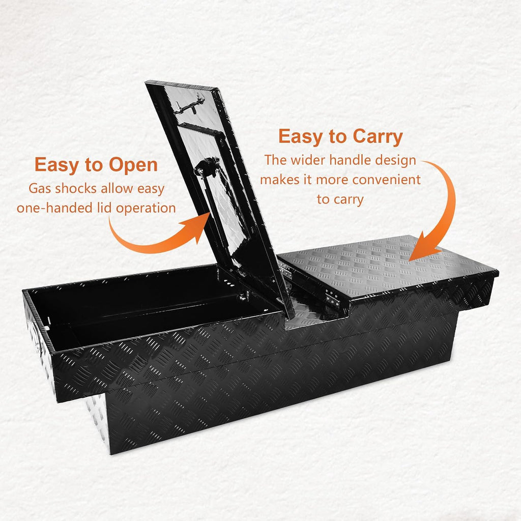 SSN 63 Inch Black Heavy-Wall Gull Wing Aluminum Truck Tool Box with 2 Locks,RigidCore Lids Pickup Truck Bed Tool Box for Storage and Organization
