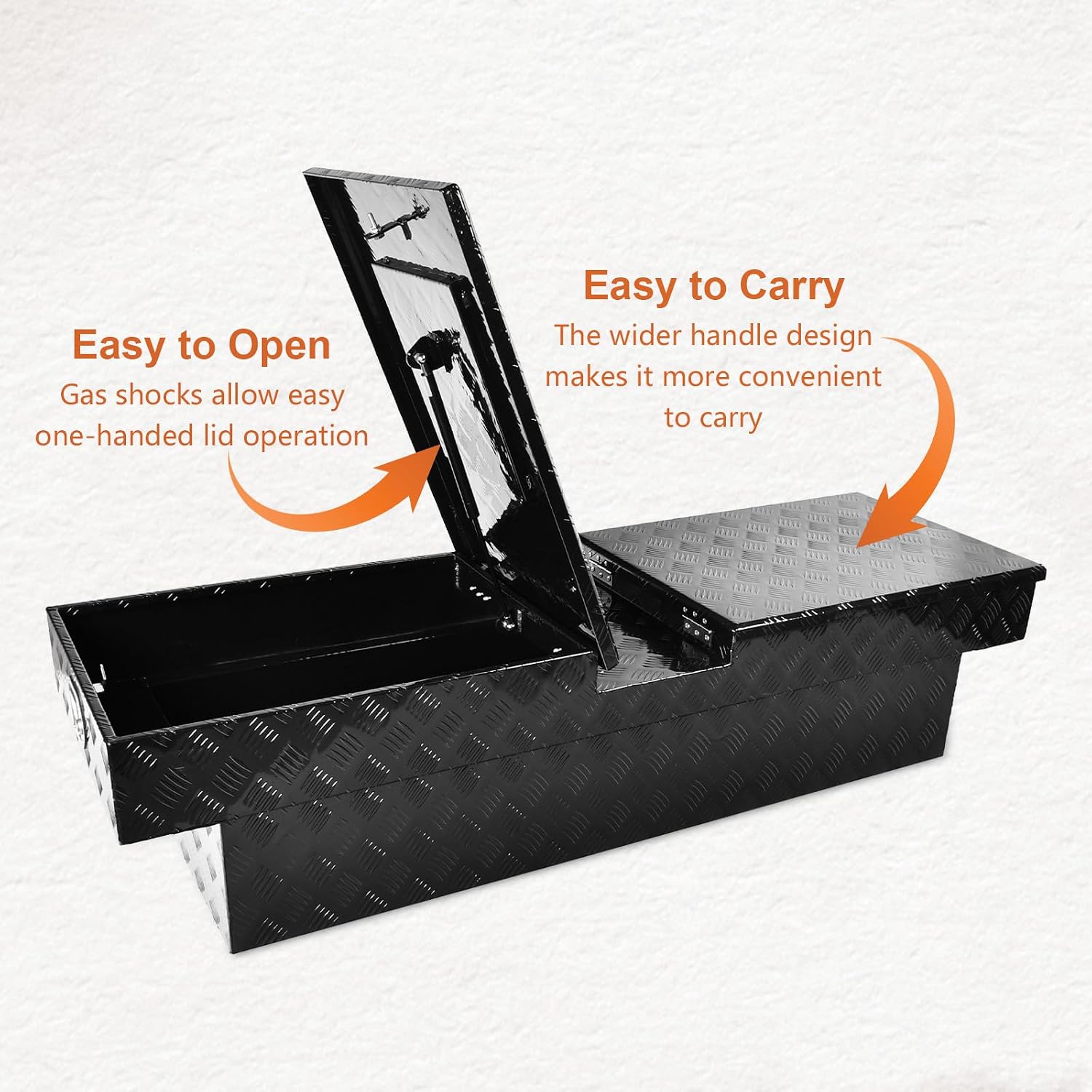 SSN 63 Inch Black Heavy-Wall Gull Wing Aluminum Truck Tool Box with 2 Locks,RigidCore Lids Pickup Truck Bed Tool Box for Storage and Organization