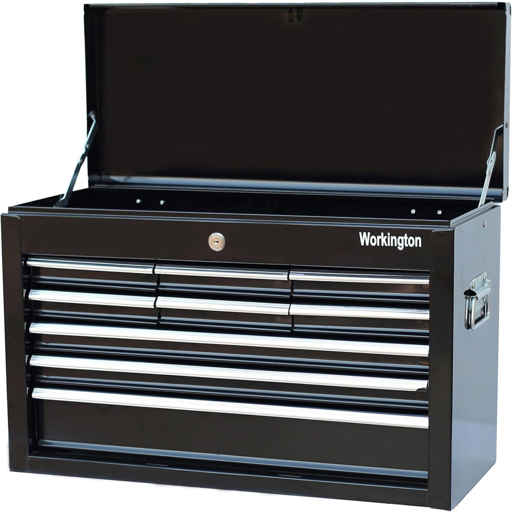 Workington Portable Metal Tool Chest with 9 Drawers, 24' 9-Drawer Tool Chest Cabinet with Ball Bearing Drawer Slides, Steel Tool Storage Box Organizer 4006 Black