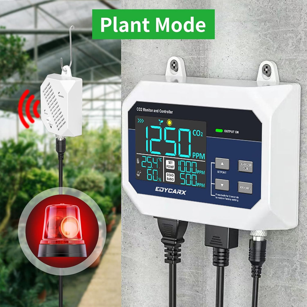 CO2 Controller with Temperature and Humidity Display Day and Night with Relay Function 15ft NDIR Sensor Cable, CO2 Controller for Grow Room, Greenhouse, Grow Tent, Home, Office, Factory