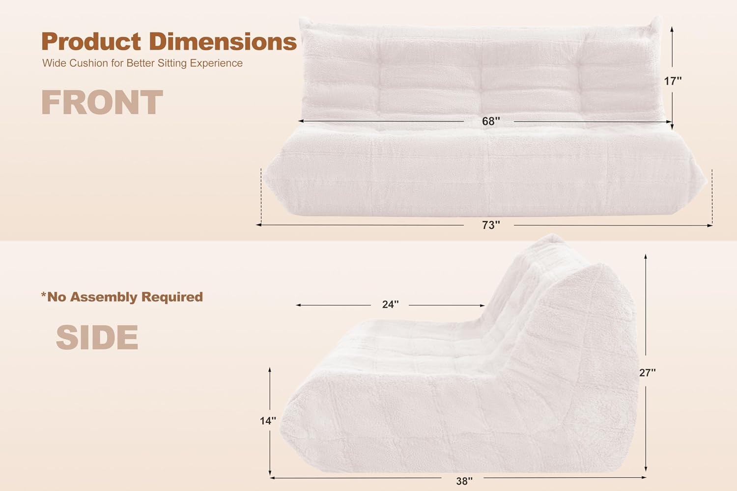 Bean Bag 3-Seater Chair Big Sofa Beanbag Chair for Adults Fireside Chair Bean Bag Lounger with Memory Foam Filled for Home,Apartment or Gaming Venue（Beige Teddy）