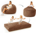 Adult Bean Bag Chair Bed, Bean Bag Sofa with Filling, Memory Foam, Comfortable Floor Sofa Bed, Boneless Floor Chair, Suitable for Living Room Bedroom Dormitory Balcony Lounge (Brown, Chair Bed)