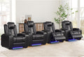 ANJ Power Recliner Chair Set of 4, Electric Recliner with Adjustable Headrest, Dual Motor Home Theater Seating with USB Port, Cup Holders, LED Lights, Hidden Arm Storage – PU Leather,Black