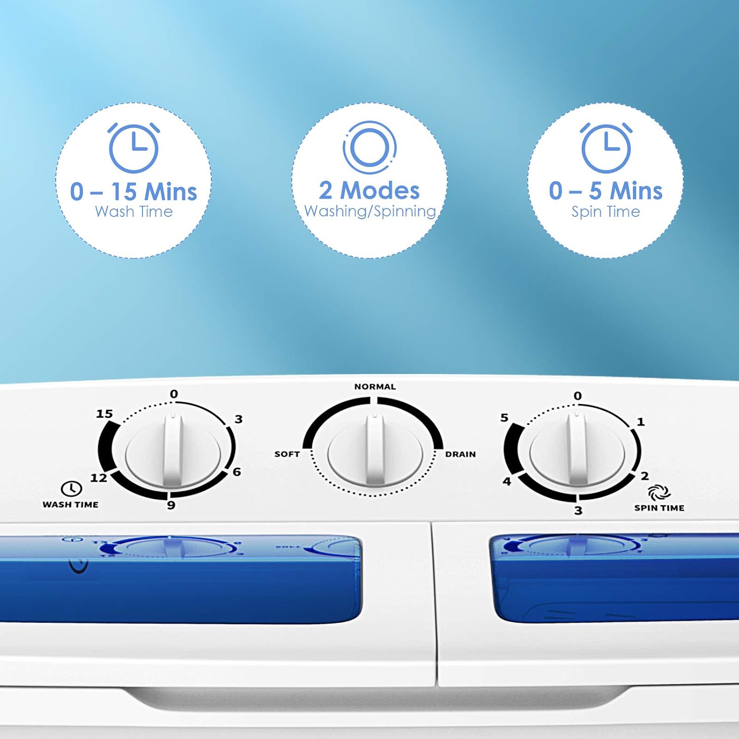 ARLIME Portable Washing Machine, 20lbs Mini Twin Tub Washing Machine w/Drain Pump, Semi Automatic 12lbs Compact Washer & 8lbs Spinner, Portable Washer Dryer Combo for Apartments Dorms RV Camping