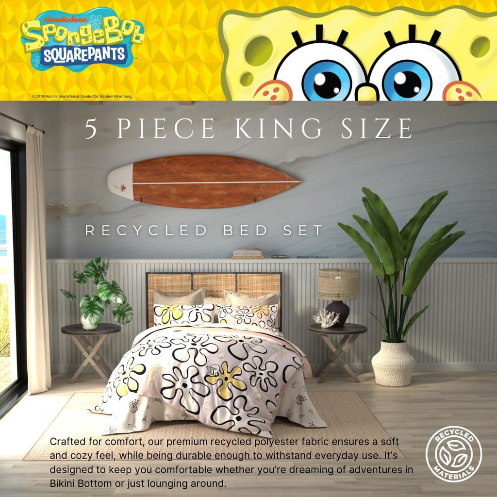 Collectibles Spongebob Squarepants Jellyfish Recycled Bedding 7 Piece Super Soft Reversible Comforter and Sheet Set, King, (100% Official Licensed Product) by Franco