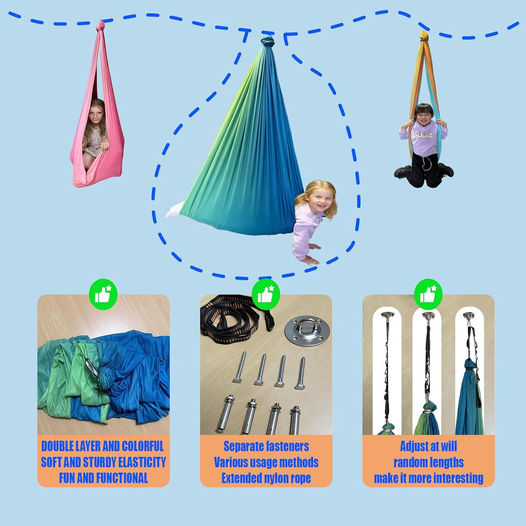 Swing Stand Frame with Sensory Pod Swings and Chair,X-Shaped Swing Set，Heavy-Duty Metal Hammock Chair Stand，Kids & Adults, Indoor Outdoor 330LBS(Blue)