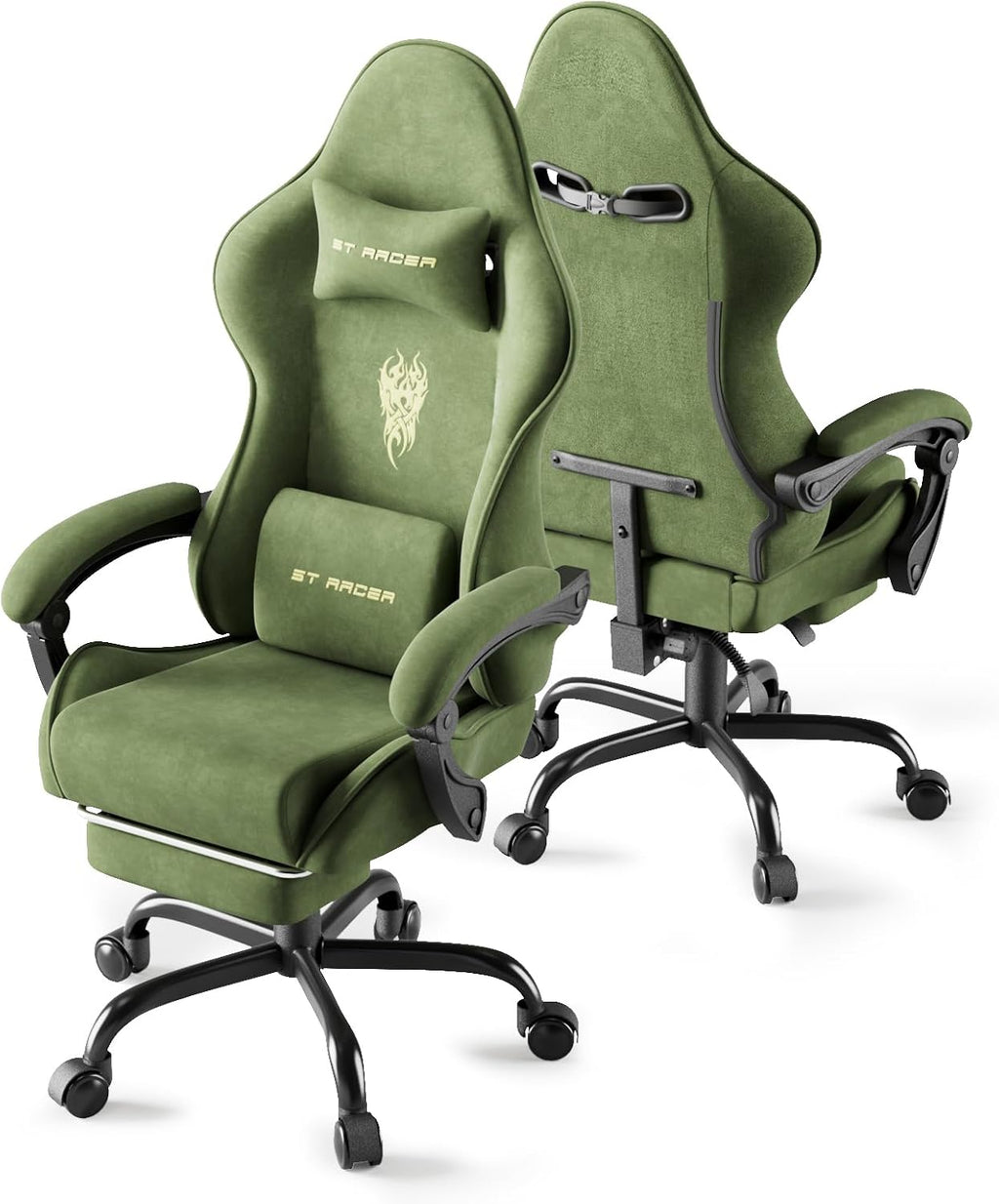 Soontrans Ergonomic Velvet Fabric Gaming Chair with Footrest, Comfortable Video Gamer Chair for Adult, Reclining Office Computer Desk Game Chairs with Massage Lumbar Cushion,Headrest