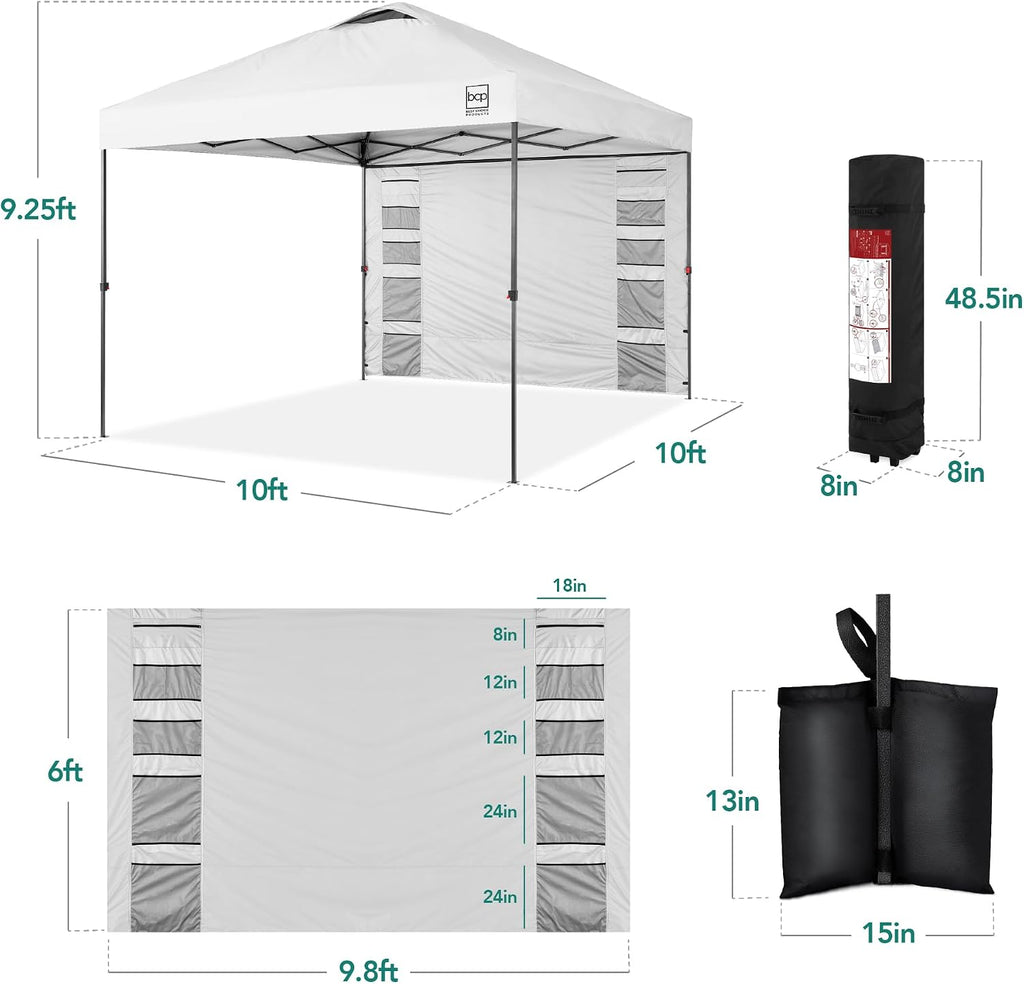 Best Choice Products 10x10ft Pop Up Canopy Tent with Sidewall, 1 Person 1 Minute Set Up, Carry Case, 4 Weight Bags - White