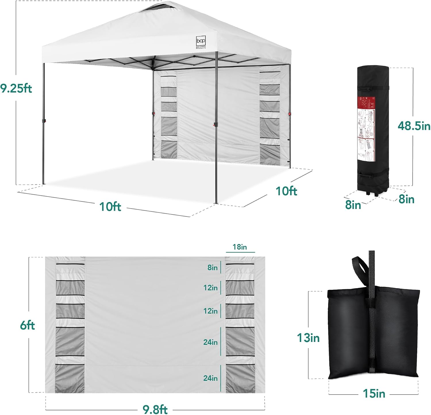 Best Choice Products 10x10ft Pop Up Canopy Tent with Sidewall, 1 Person 1 Minute Set Up, Carry Case, 4 Weight Bags - White