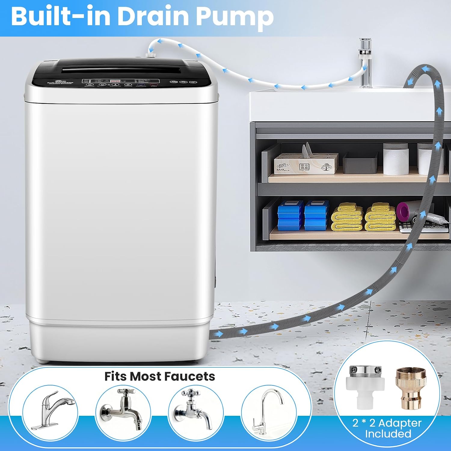 Nictemaw 20 lbs Portable Washing Machine, 2.8 Cu.ft Full Automatic Top Load Washer with 4 Programs, 4 Water Levels, 3 Temps, Drain Pump & LED Display, Compact Laundry Washer for Apartment, Dorm, RV