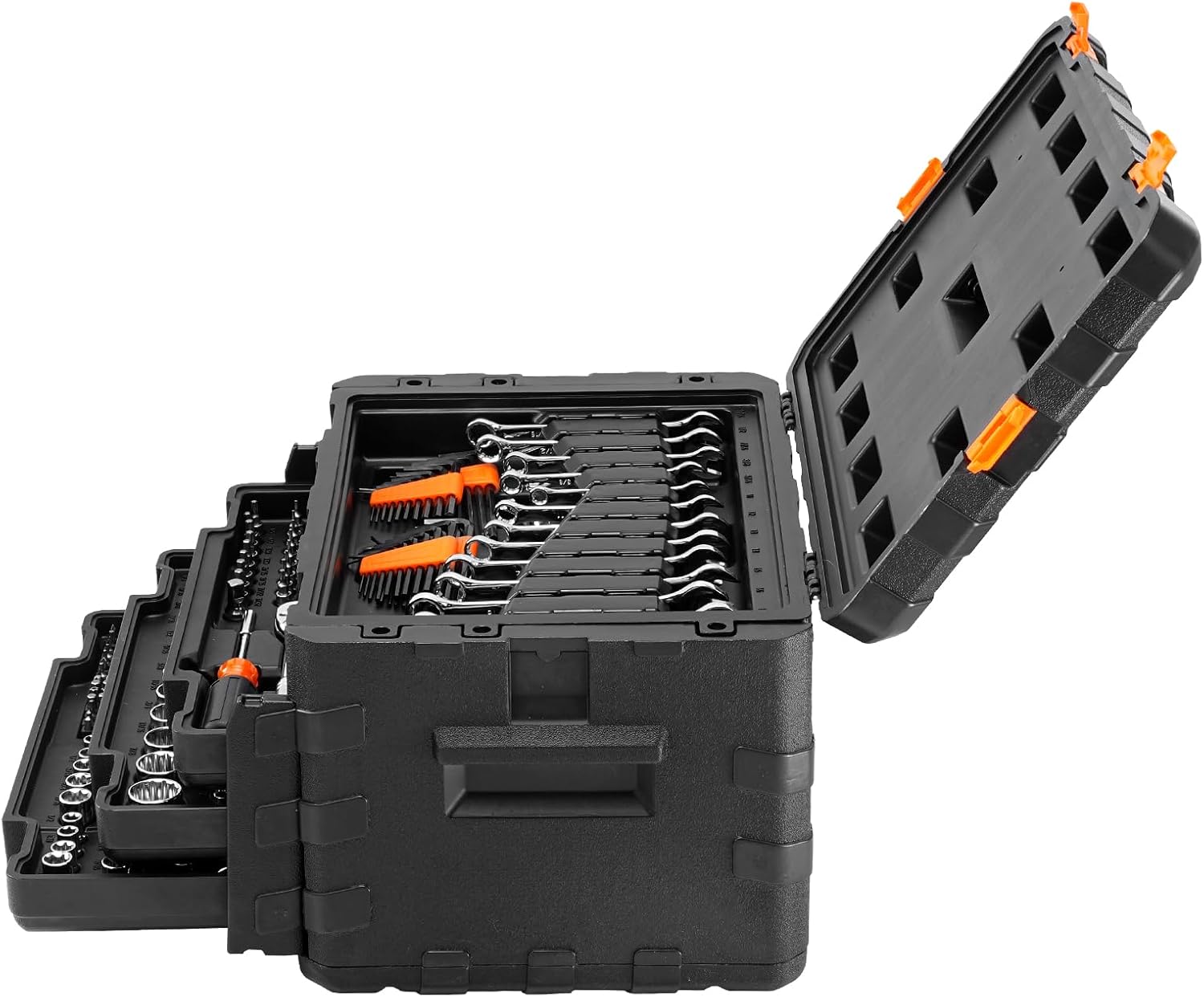 VEVOR Mechanics Tool Set and Socket Set, 1/4' 3/8' 1/2' Drive Deep and Standard Sockets, 450 Pcs SAE and Metric Mechanic Tool Kit with Bits, Hex Wrenches, Combination Wrench, Accessories, Storage Case