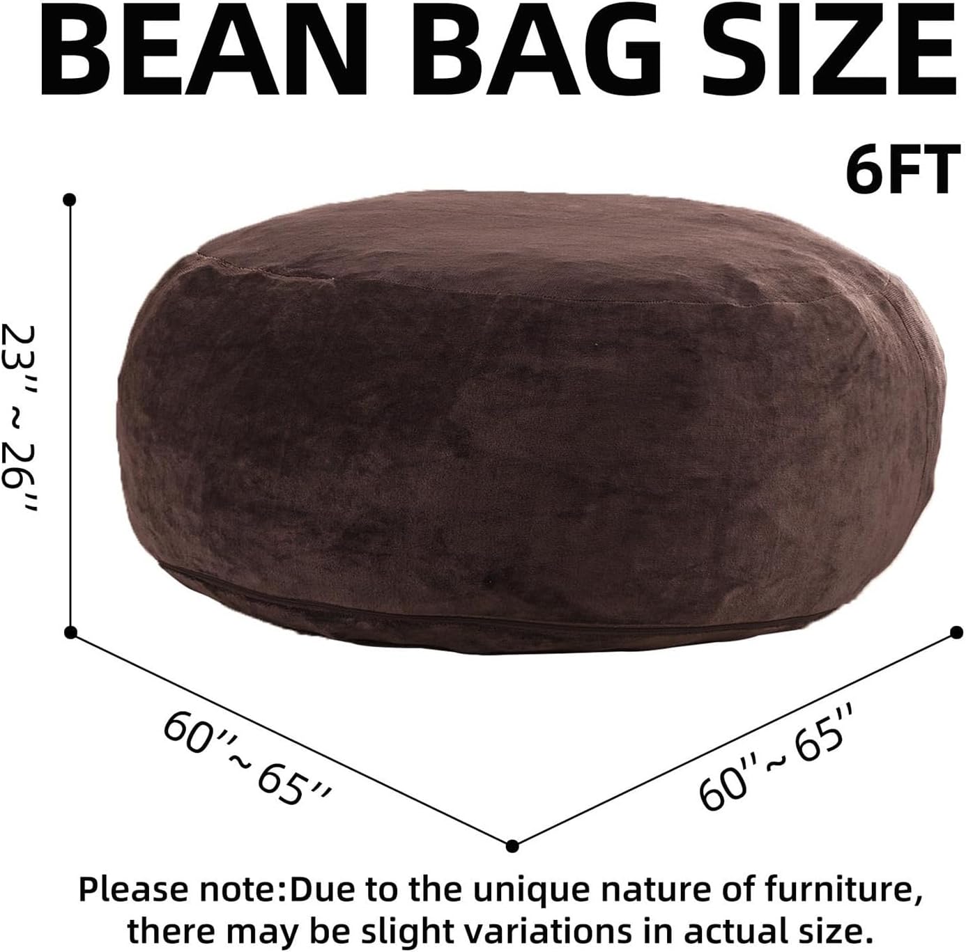 6FT,oversized bean bag chairs for adults，bean bag chair with filler included，Giant bean bag chair covered with flannel cover, living room furniture, suitable for bedroom and dormitory. (Brown, 6 Foot)