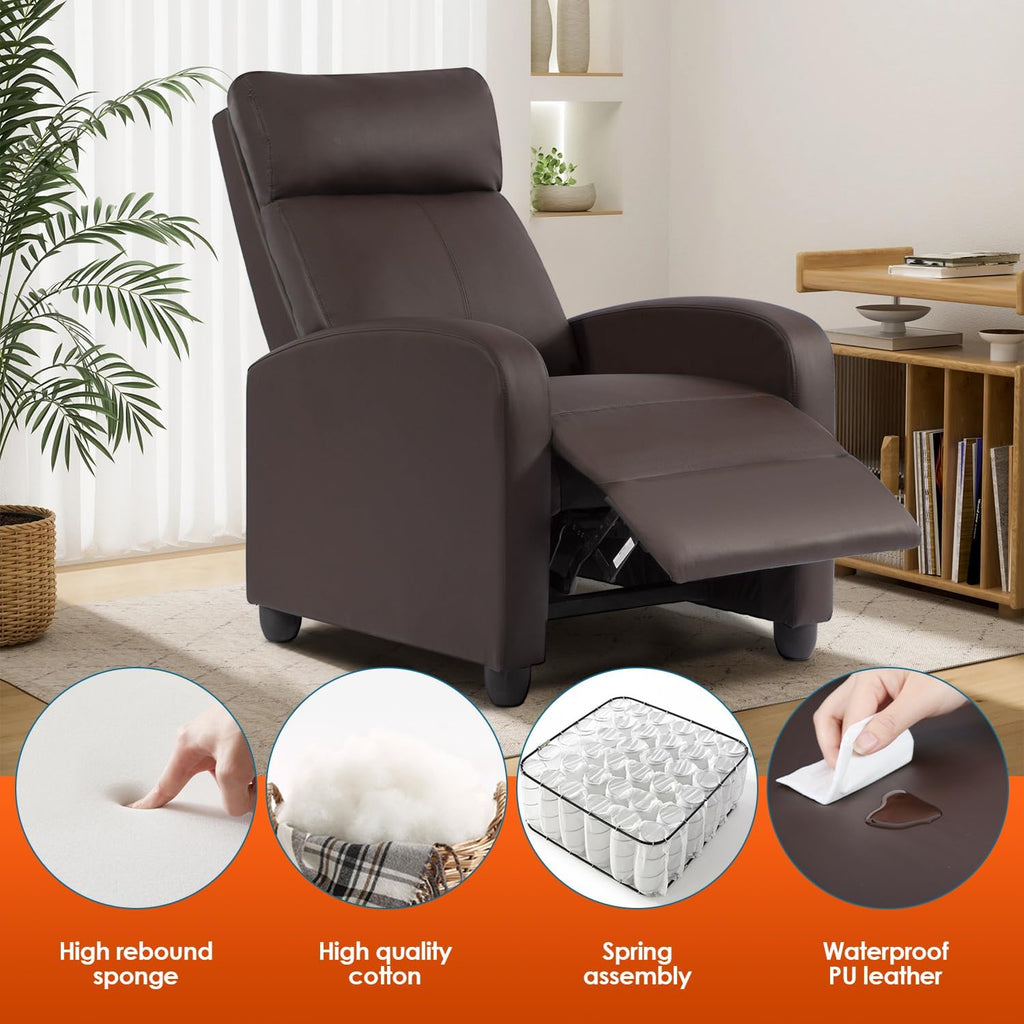 BestMassage | Recliner Chair | with 2 Point Massage Function | Pu Brown | with Lumbar Support, Adjustable Push Back, Footrest & Padded Seat | Easy Assembly | for Living Room, Home Theatre