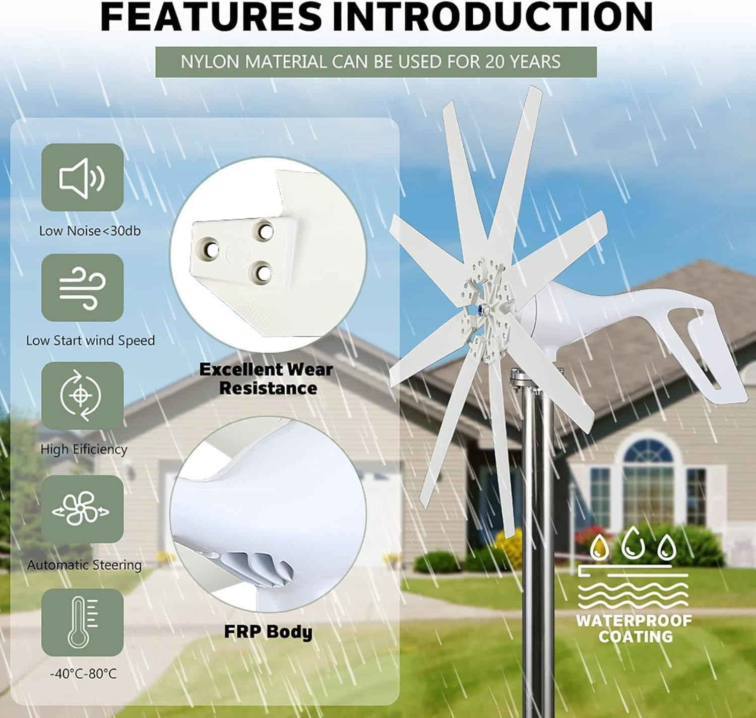 Efficient Wind Turbine Generator,with 8 Blades Vertical Axis Wind Turbines Generator Kit with Solar Wind Hybrid Controller,for Household Power Supply, Road Infrastructure 3000W-12V