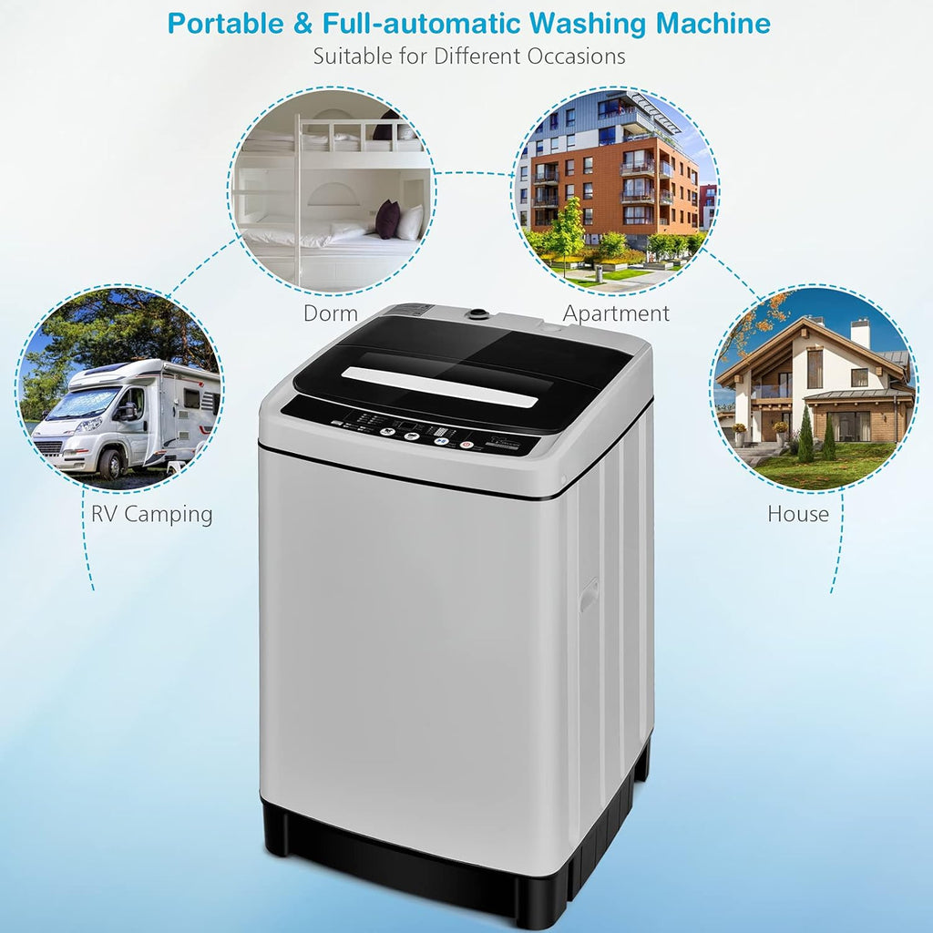 Giantex Full Automatic Washing Machine, 2 in 1 Portable Laundry Washer 1.5Cu.Ft 11lbs Capacity Washer and Spinner Combo 8 Programs 10 Water Levels Energy Saving Top Load Washer for Apartment Dorm