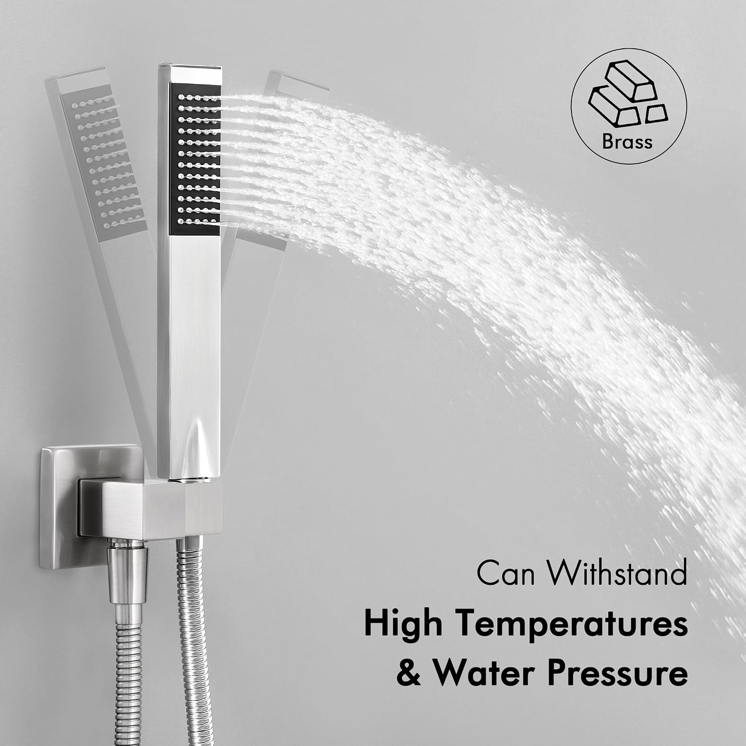 KES Shower System Pressure Balancing Shower Valve with Tub Faucet Spout Set Handheld and 10 Inch Rainfall Shower Head Combo All Metal Brushed Finish, XB6300-BN
