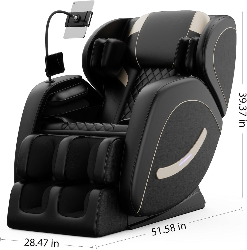 Zero Gravity Massage Chair Recliner with 8 Roller Heads, Full Body Air Pressure System, Heated Waist and Legs, Foot Roller Therapy, Bluetooth Audio, Automatic Programs for Home Office, Black