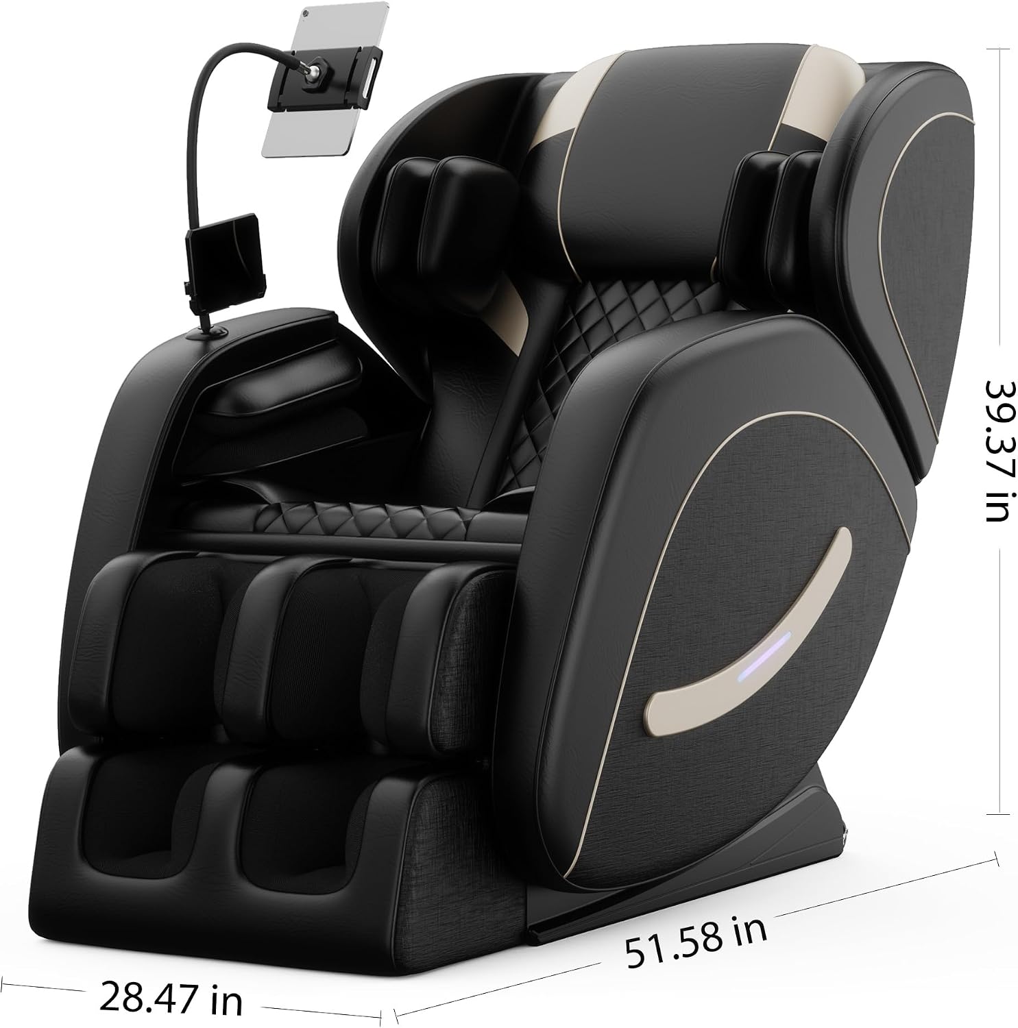Zero Gravity Massage Chair Recliner with 8 Roller Heads, Full Body Air Pressure System, Heated Waist and Legs, Foot Roller Therapy, Bluetooth Audio, Automatic Programs for Home Office, Black
