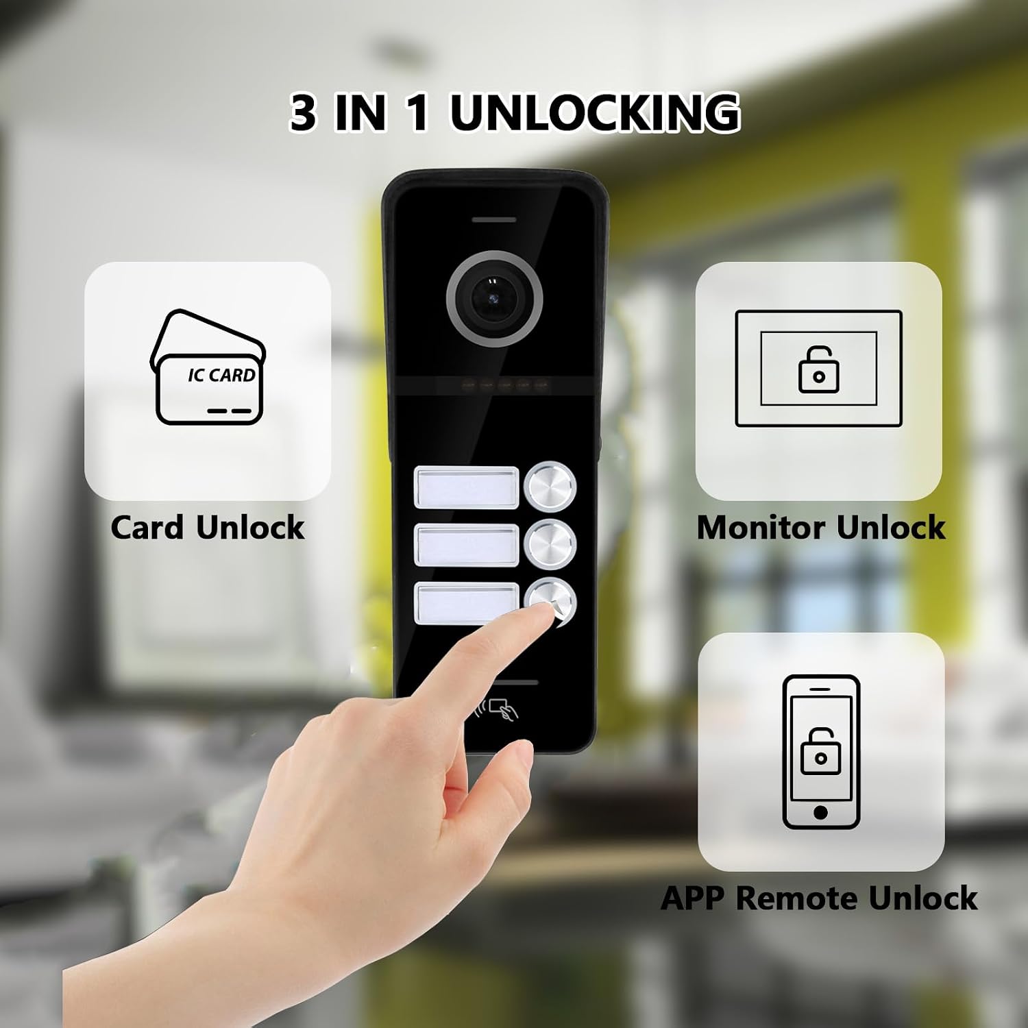 Wired Video Doorbell Intercom System 3 Unit 7 Inch Monitor Door Phone Kit 1080P Camera Night Vision,Support Remote Unlock Door Release,Snapshot for Home Vally Apartment (1 doorbell(b)+3 minitor(b))