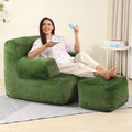 MOMCAYWEX Comfy Gaint Bean Bag Chair with Ottoman, Huge Bean Bag Armchair for Adults and Teens, Green