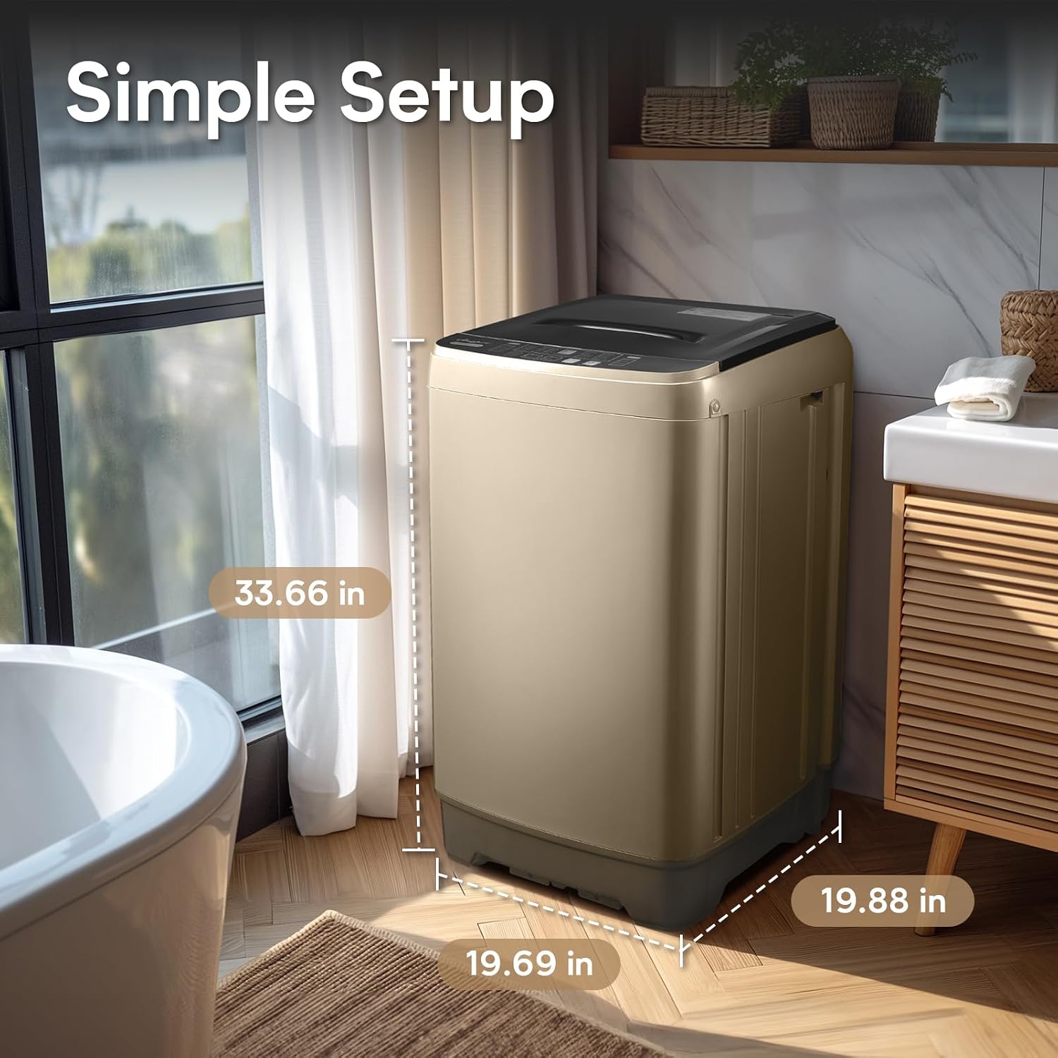 Anypro Washing Machines 17.8LBS Full Automatic Clothes Washer and Spinner Combo with 10 Programs and 8 Water Levels, Laundry Wash Spin Dryer for Apartment RV Dorm Home, Gold