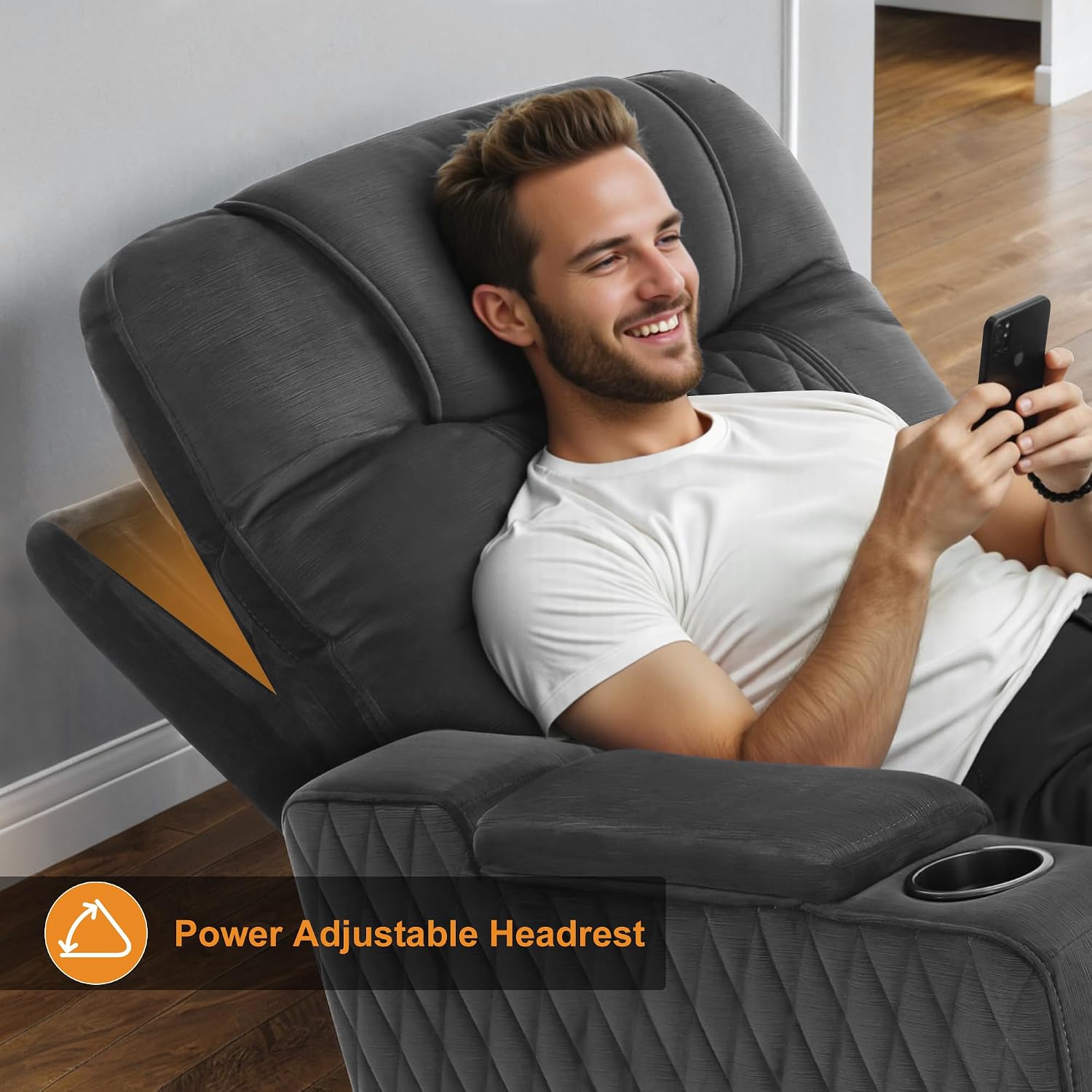 MCombo Zero Gravity Oversized Power Recliner Chair for Adults with Power Headrest & LED Light, Fabric Recliner Chair for Living Room & Home Theater, USB & Type C Port, Armrest Storage HTS401